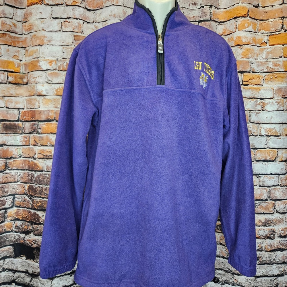 Vintage Starter LSU Tigers Quarter Zip Fleece Pullover Purple Mens Medium